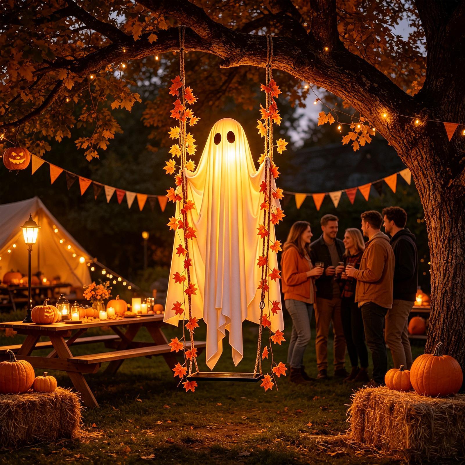 Outdoor Lighting Front Yard - Schwingende Geister-Lichterketten mit Fernbedienung, gruselige Halloween-Dekorationen