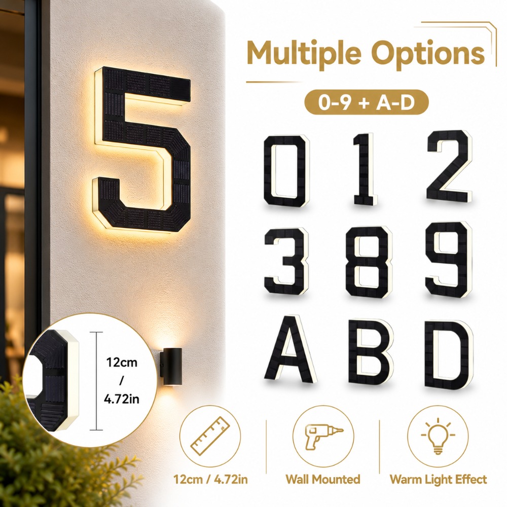 Outdoor Lighting Front Yard - Solarbetriebene LED-Hausnummernleuchte Wasserdichtes Lichtsensor-Adressenschild für Außenbereich