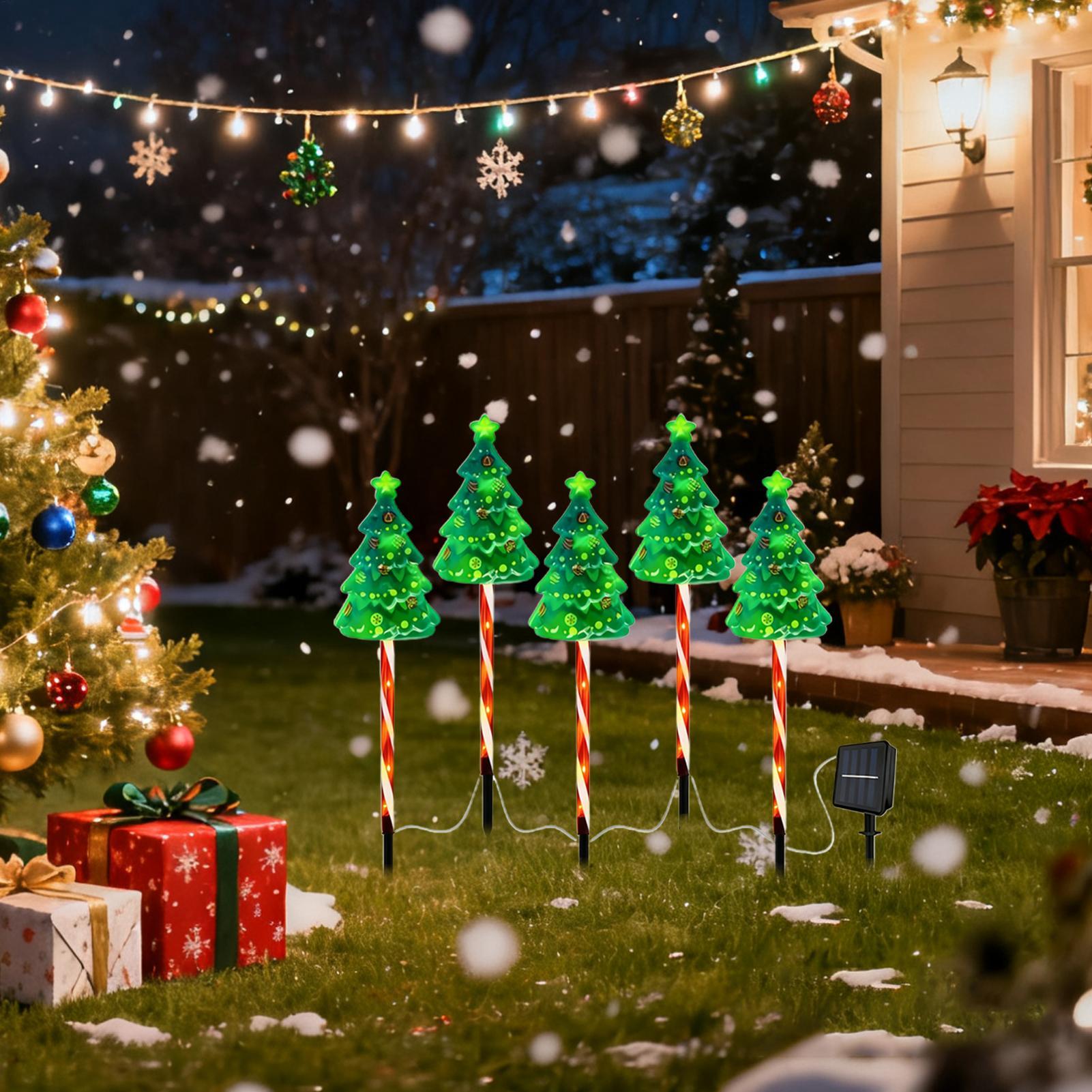 Outdoor Lighting Front Yard - Weihnachtsbaum-Einfahrtslicht, solarbetrieben, beleuchteter Urlaubspfahl, Weihnachtsdekoration für