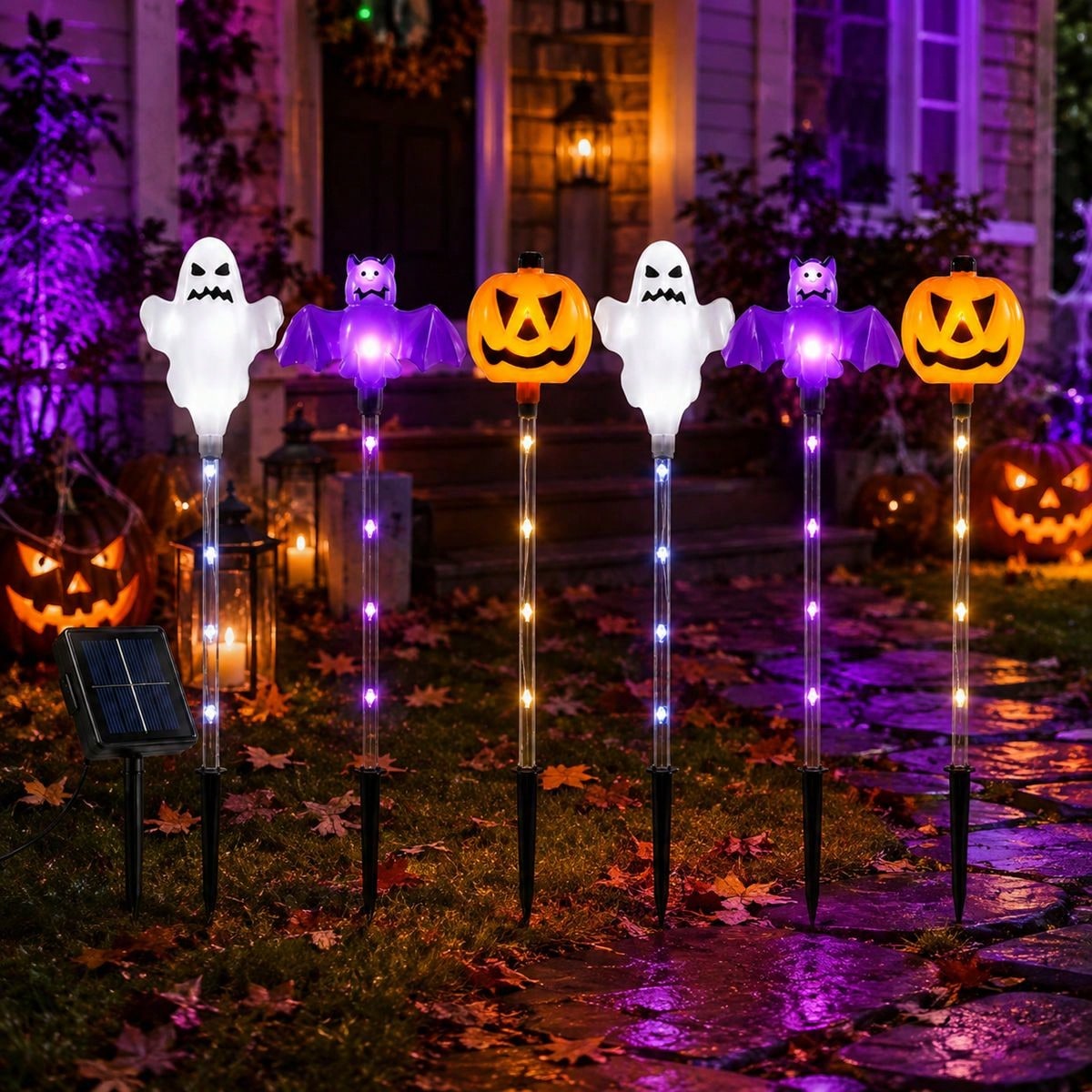 Outdoor Lighting Front Yard - 1 Set 6 Stück Halloween Solar-Kürbis-Geister-Fledermaus-Pfahlleuchten