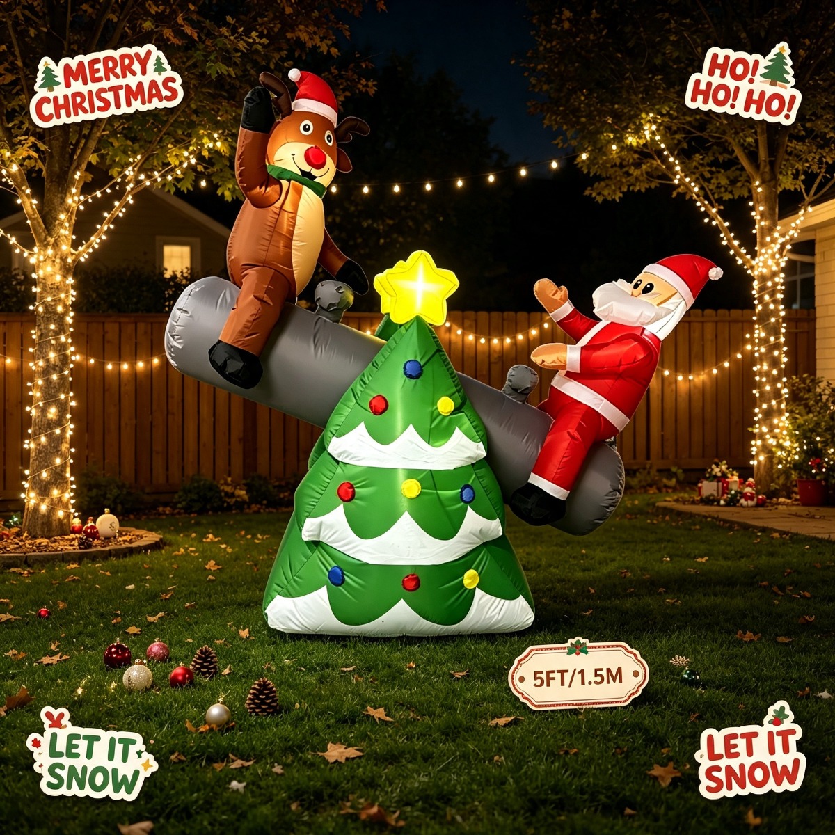 Outdoor Lighting On Trees - Weihnachtliche aufblasbare Spielzeuge: Weihnachtsmann und Rentier