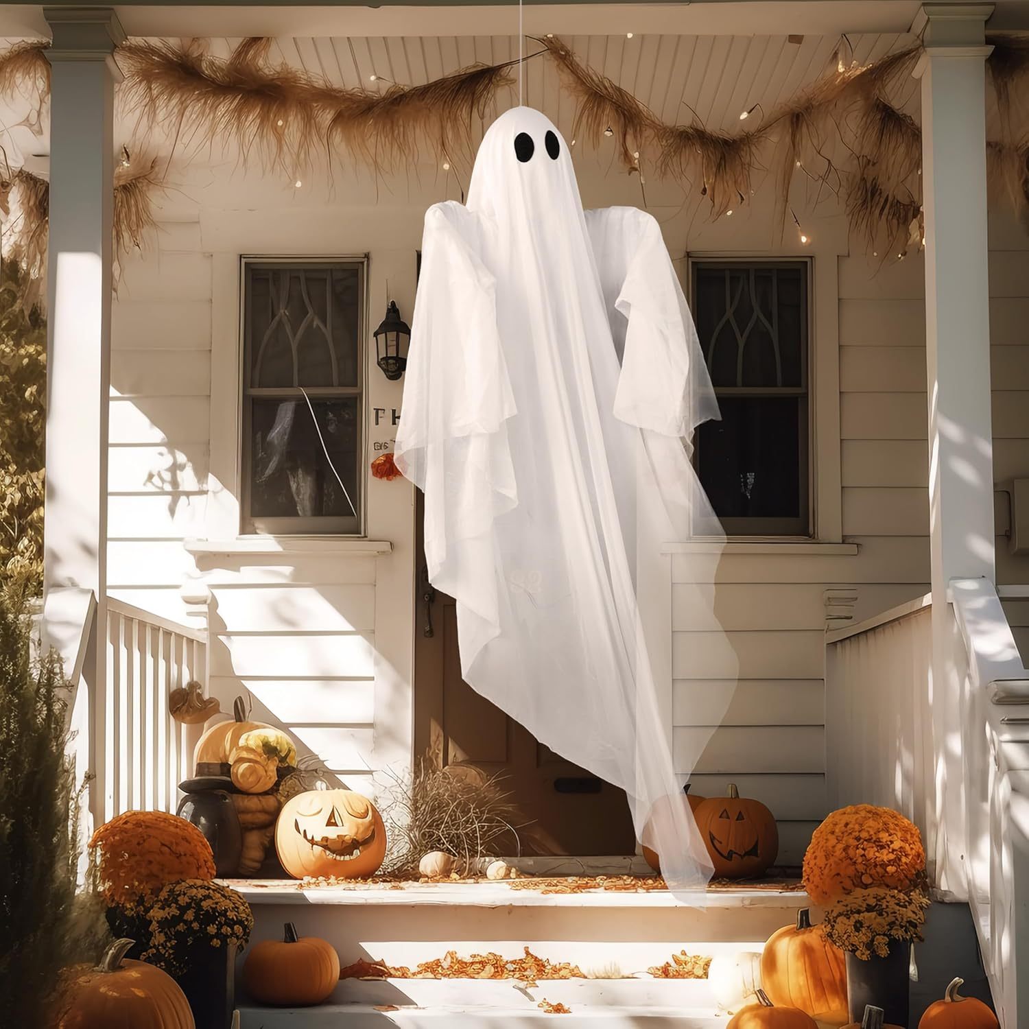 Outdoor Lighting Front Yard - Halloween-Hängegeister mit gruseligem weißem LED-Licht, 47