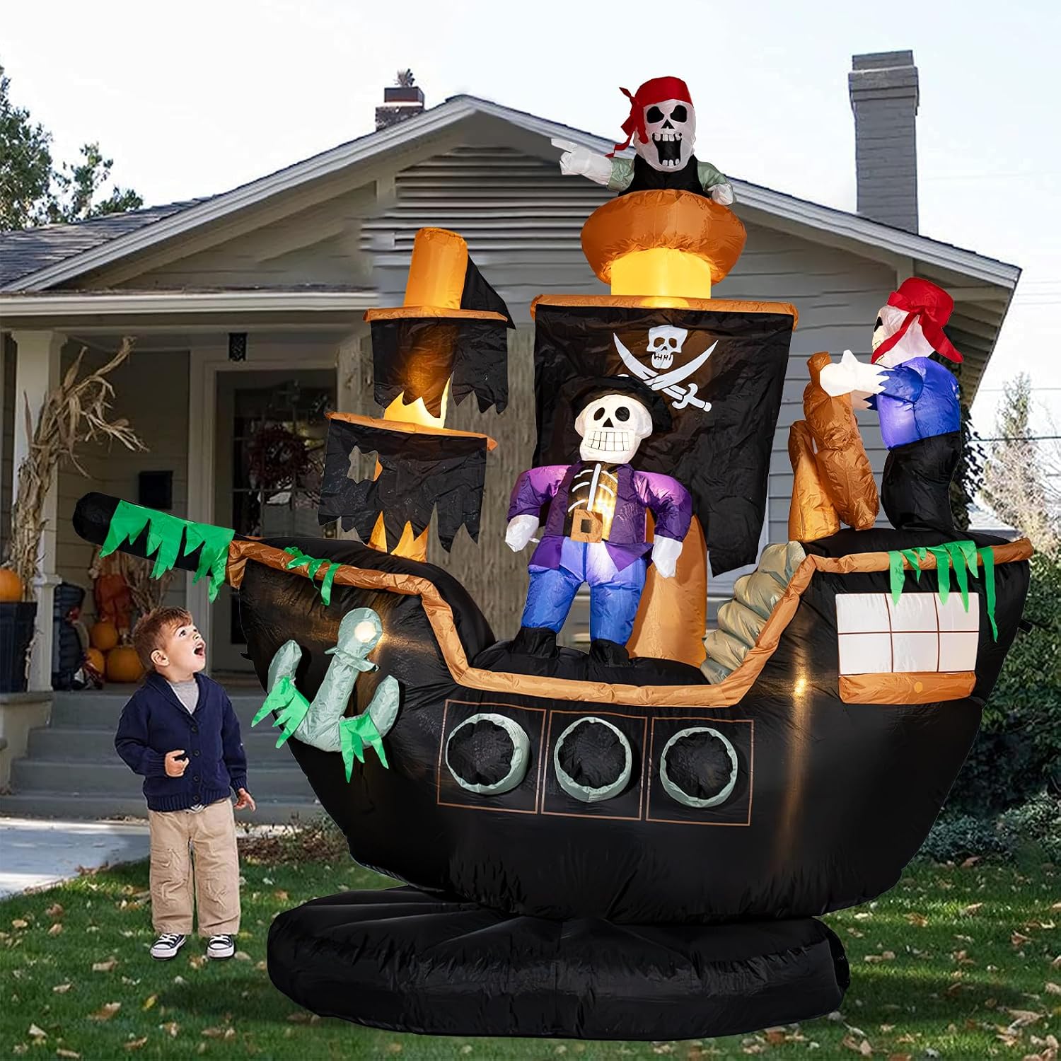 Outdoor Lighting Front Yard - Aufblasbare Piratenschiff-Dekoration für Halloween im Freien