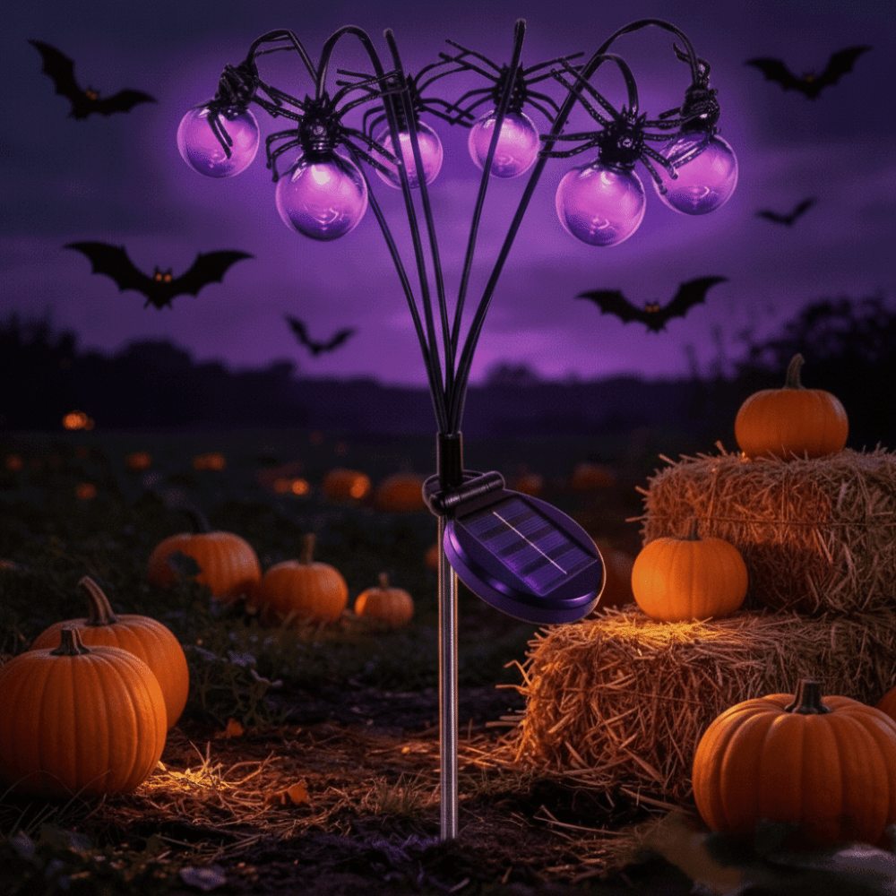 Outdoor Lighting Front Yard - Skelett-Lila-Licht, Halloween-Dekorationen, Spinnenkugelförmige Lampe für den