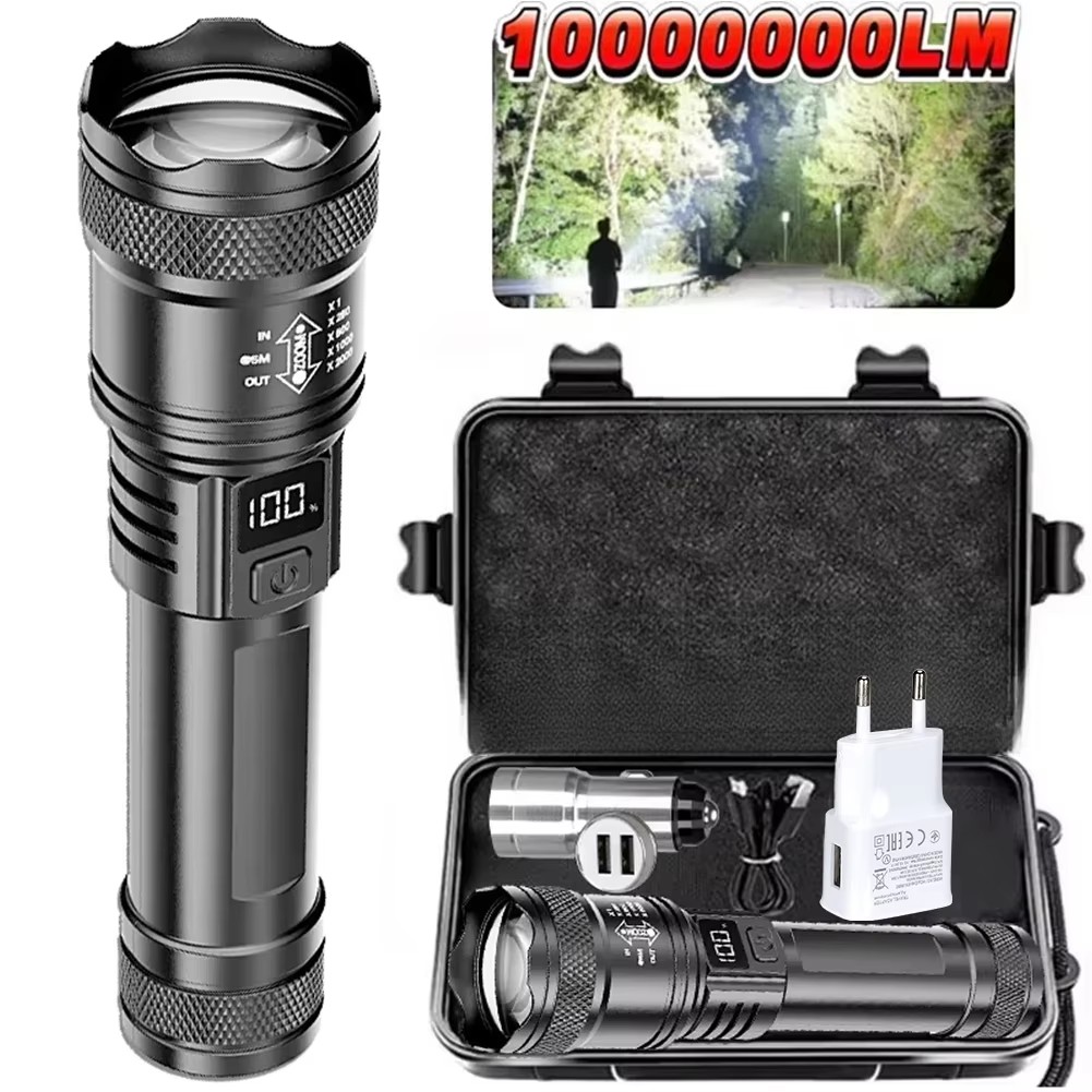 Zinc Outdoor Lighting - Wiederaufladbare LED-Taschenlampe, zoombare Taschenlampe mit LCD-Display,