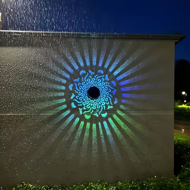Bollard Light Garden - Solar-LED-Wandleuchte Mandala-Projektionslaterne Wasserdichte Außenbeleuchtung für Hof