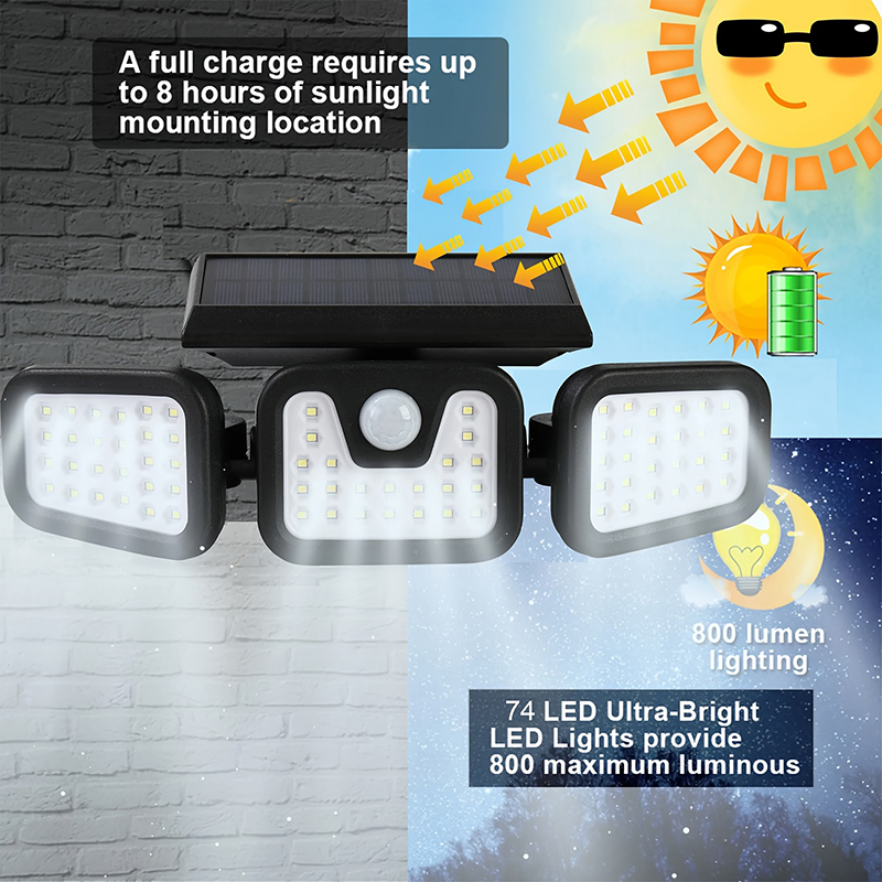 74LED Solarleuchte mit 3 Köpfe – Outdoor Lighting Front Yard Bewertung und Preis