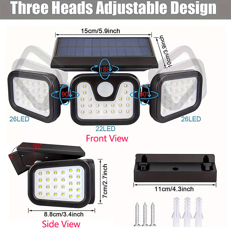 74LED Solarleuchte mit 3 Köpfe – Outdoor Lighting Front Yard Bewertung und Preis